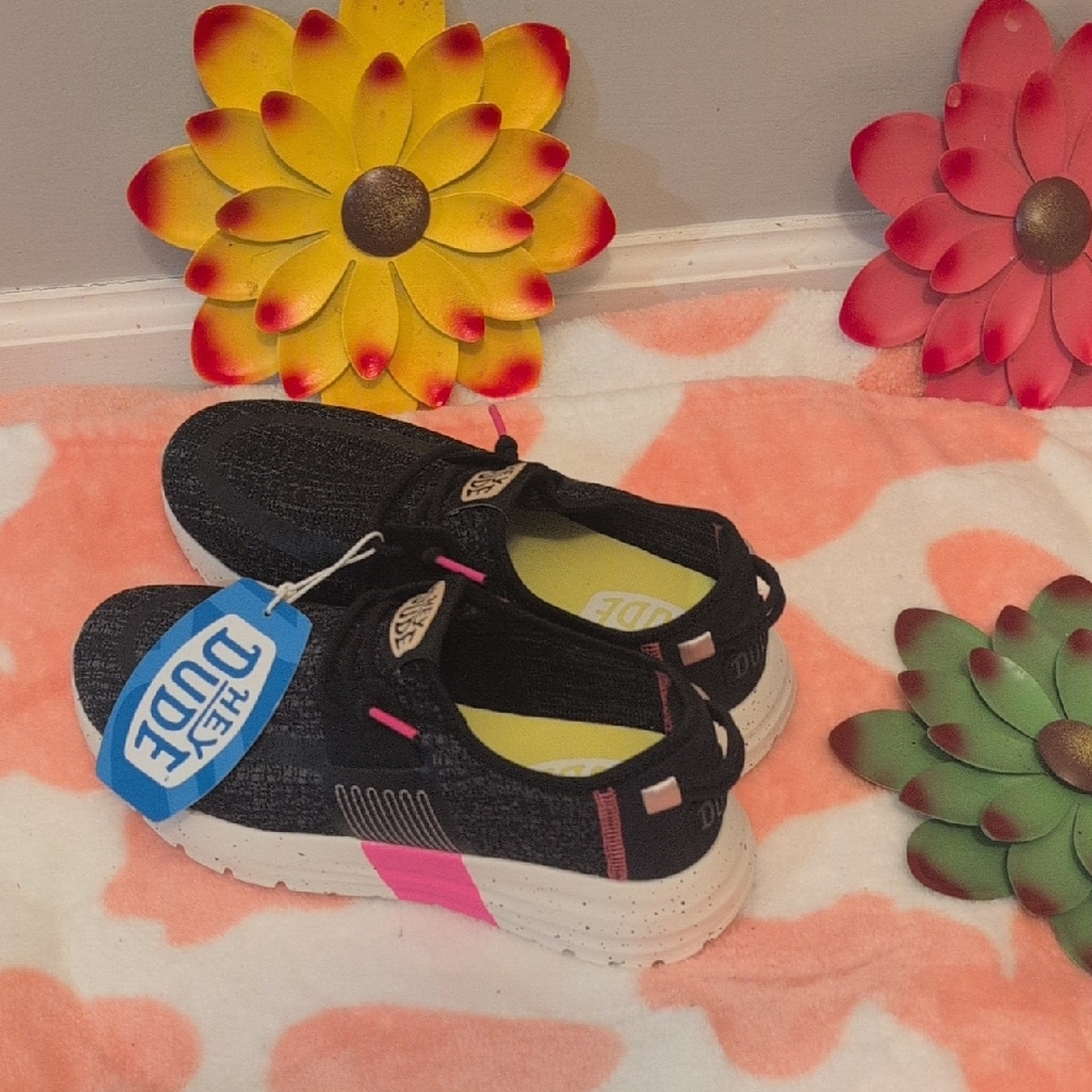 Hey Dude Black and Pink Women's Sneakers